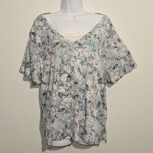 Basic Editions Blue and White Womens Top with Sequence and Short Sleeves Size 3X